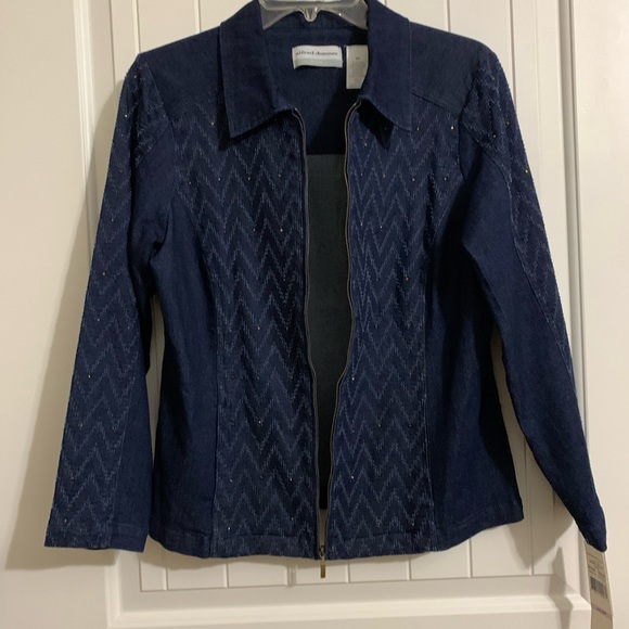 Alfred Dunner Blue denim jean jacket stretch chevron herringbone 6P nwt - Picture 4 of 8